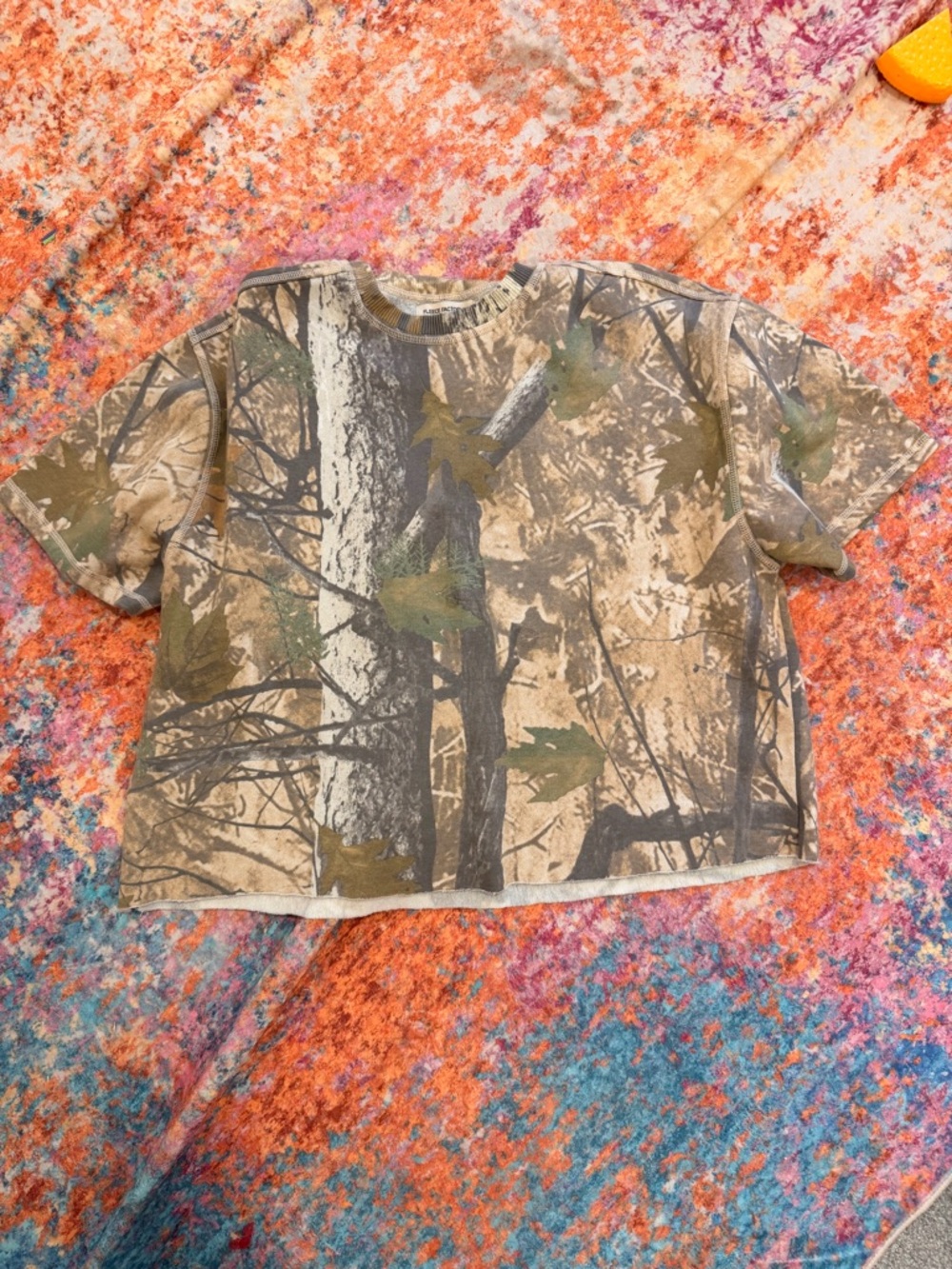 Camo Cropped Sweatshirt XL Art & Motion Woodland Tree Print Fleece Factory
